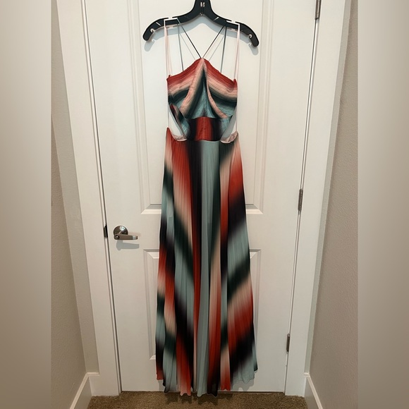 Amur Janet Pleated Gown Maxi Dress Rainbow Red Green Blue Cutouts, Size 6 - Picture 6 of 8